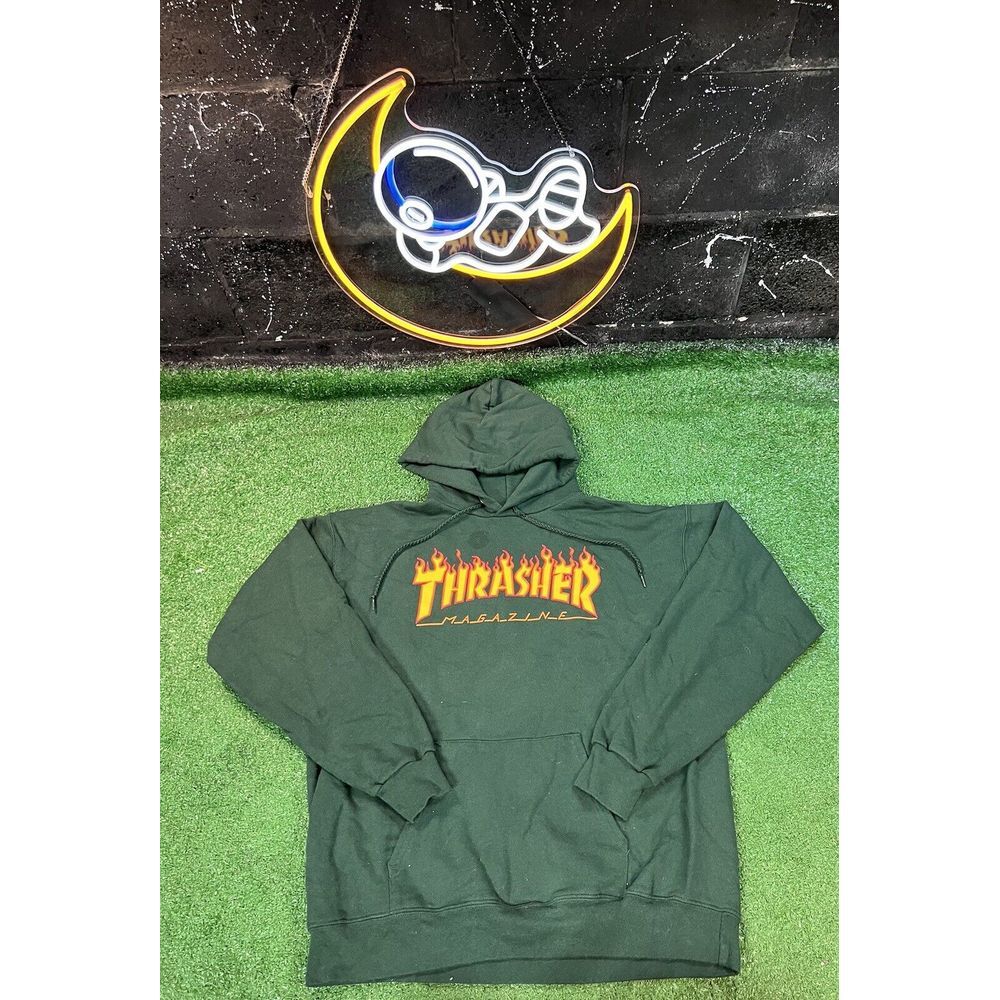 Vintage Y2K Thrasher‎ Magazine Hoodie MD Skater Grunge Goth Punk Emo Flames Fire
